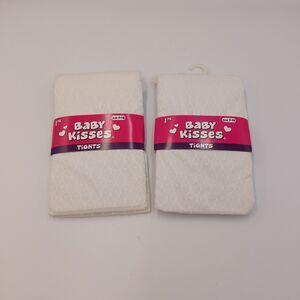 Baby Kisses Tights white Pantyhose Pack of 2, Size 7-10 Hearts Pattern Nylon